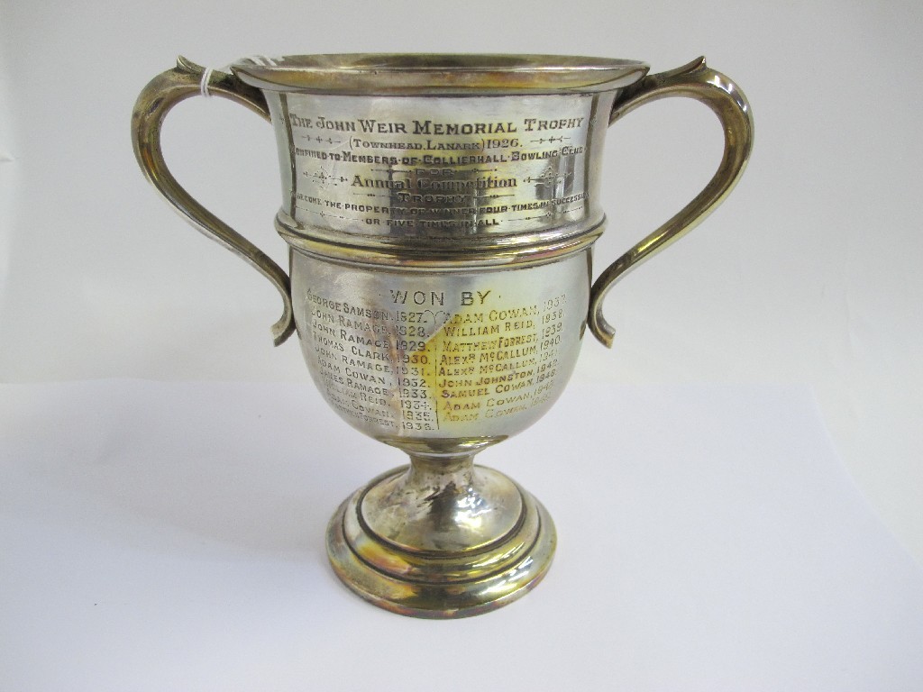 Appraisal: A silver trophy cup rubbed Birmingham marks