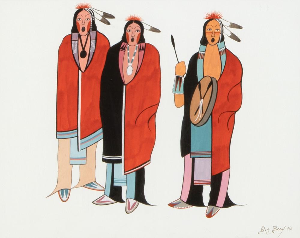 Appraisal: WOODY BIG BOW UNTITLED THREE SINGERS Woody Big Bow Kiowa