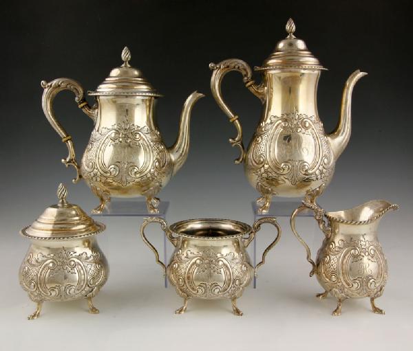 Appraisal: - American Tea and Coffee Set Sterling Hand chased American