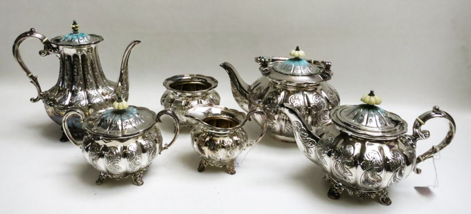 Appraisal: SIX PIECE ENGLISH SILVER PLATED TEA AND COFFEE SET hand