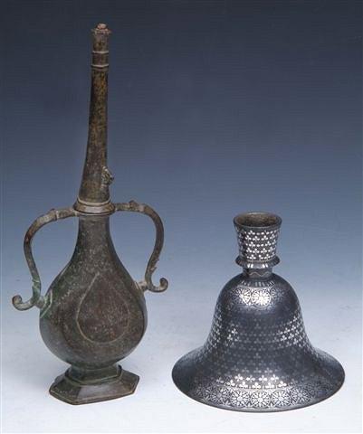 Appraisal: AN INDIAN BRIDRI WARE SILVER INLAID PEWTER CANDLESTICK of campanulate