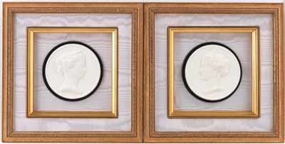 Appraisal: A Pair of Framed Portrait Roundels Left and right facing