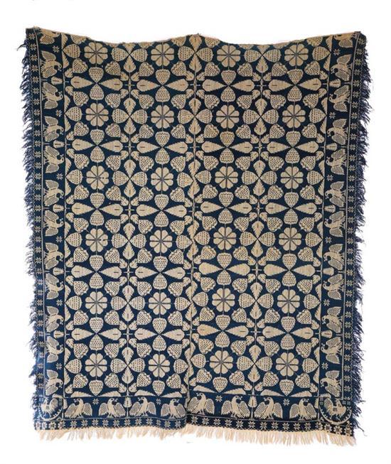 Appraisal: JACQUARD COVERLET Possibly Ohio mid th century wool and cotton