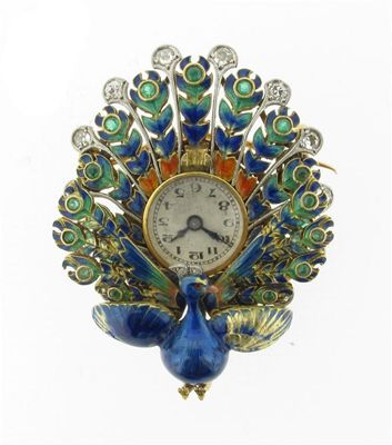 Appraisal: An unusual brooch watch in the form of a peacock