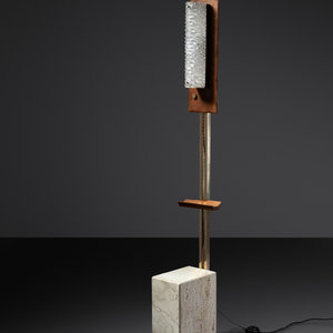 Appraisal: French Mid th Century Sculptural Floor Lamp c travertine brass