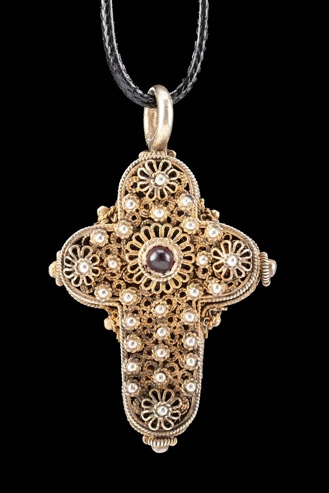 Appraisal: Antique European Silver Cross Reliquary Pendant Western Europe Spain or