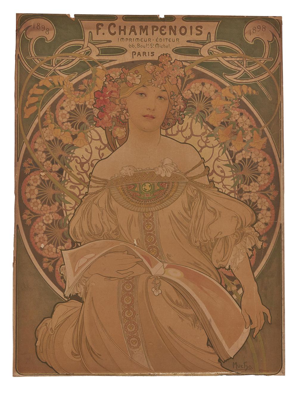 Appraisal: ALPHONSE MUCHA - FOR F CHAMPENOIS PARIS 'REVERIE' VINTAGE LITHOGRAPH