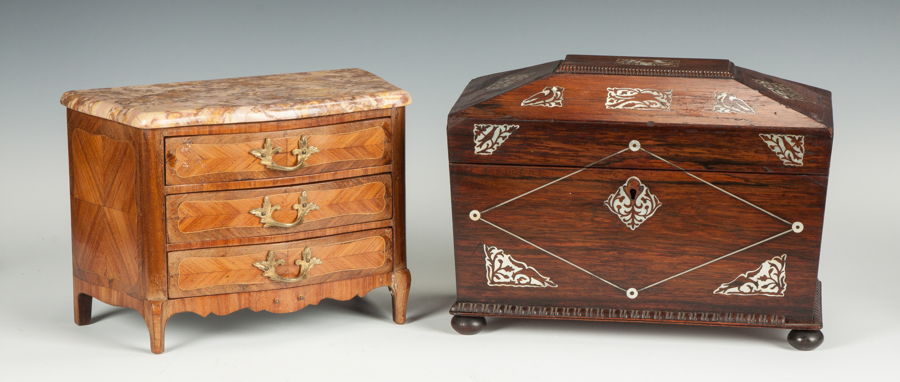 Appraisal: French Three Drawer Miniature Chest Early th cent Marble top