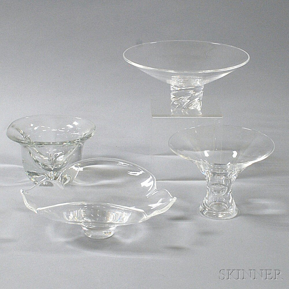 Appraisal: Four Colorless Glass Bowls three marked Steuben ht to in