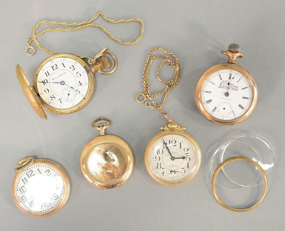 Appraisal: Five gold plated pocket watches includes a Seth Thomas with