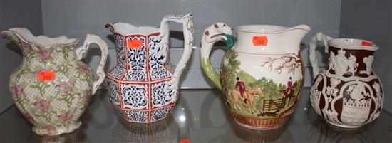 Appraisal: Four English china and salt glazed stoneware jugs th and