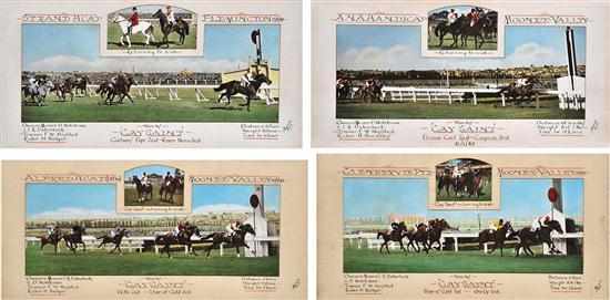 Appraisal: FOUR FINISH PHOTOGRAPHS OF RACES WON BY GAY SAINT all