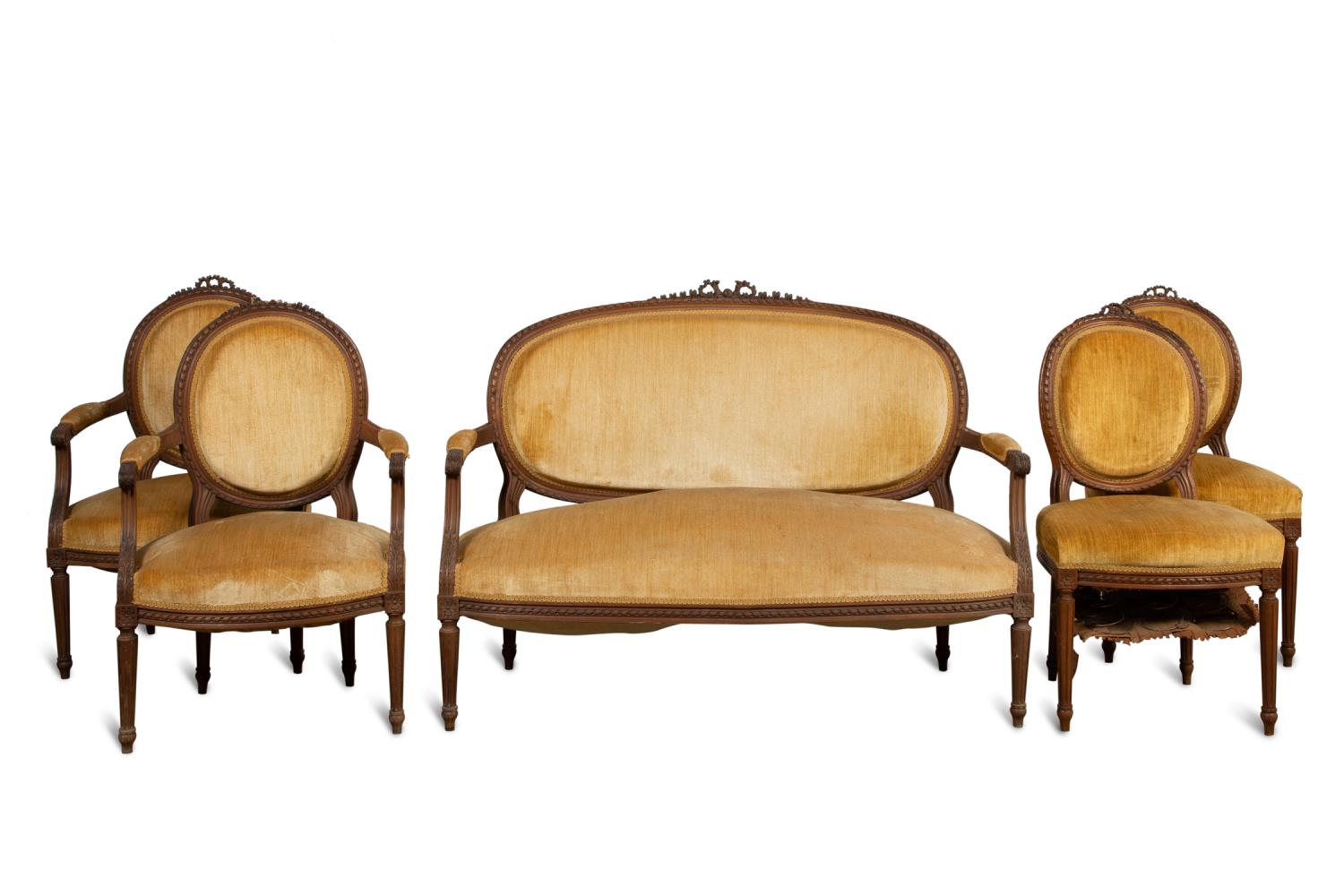 Appraisal: PC LOUIS XVI STYLE GOLD UPHOLSTERED PARLOR SET French late