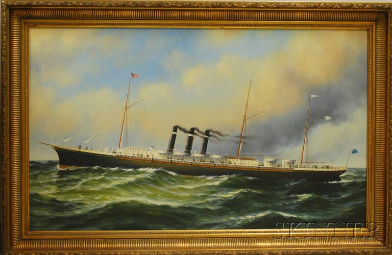 Appraisal: American School th Century Steamer and Crew at Sea Signed