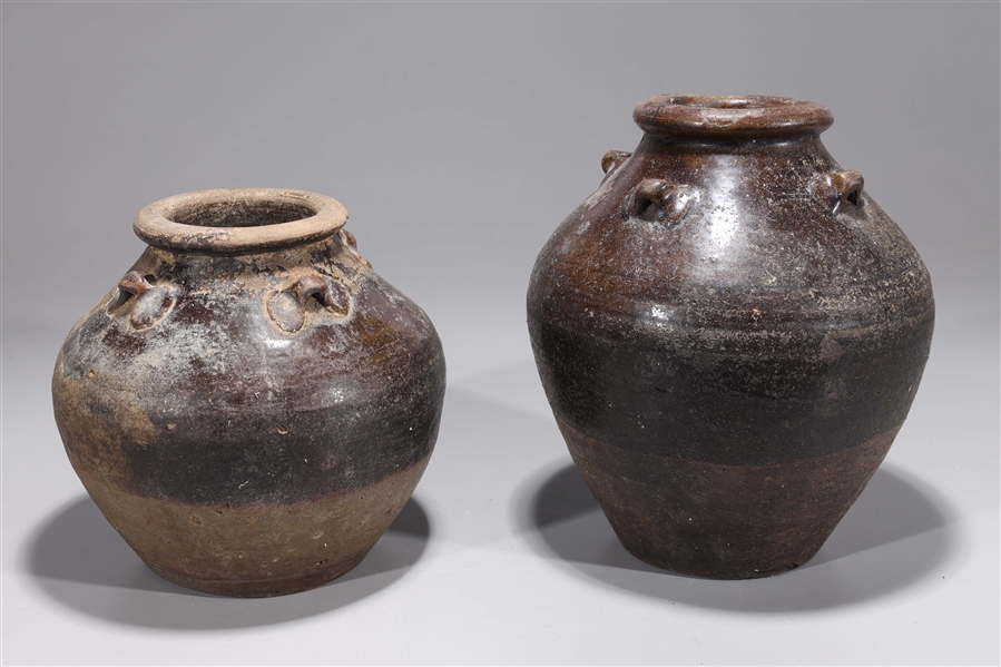 Appraisal: Two antique Chinese Yuan dynasty ceramic jars with partial glaze