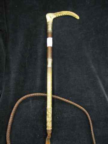 Appraisal: Swaine English Horse Whip sterling bands antler handle '' long