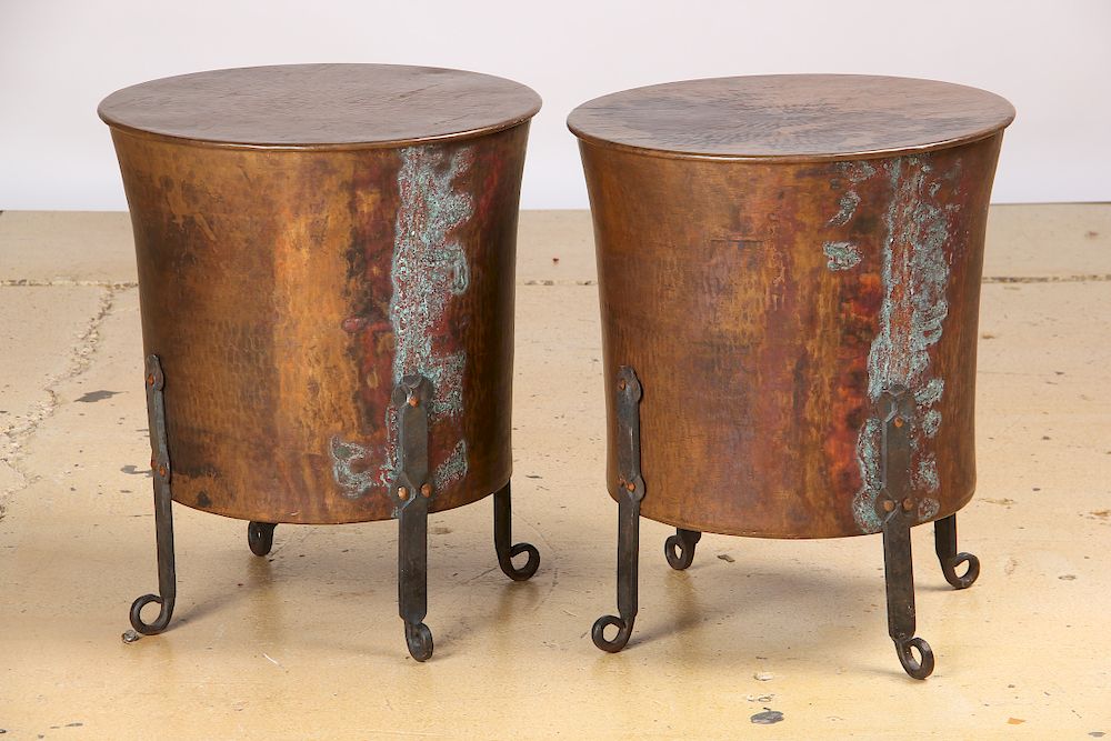 Appraisal: Pair of Turkish Forged and Hammered Copper End Tables Pair