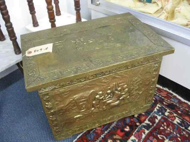 Appraisal: Victorian Kindling Box wood with ornate brass overall