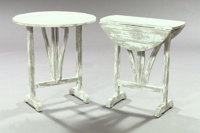 Appraisal: Diminutive Pair of Northern European White-Painted Drop-Leaf Gate-Leg Tables the