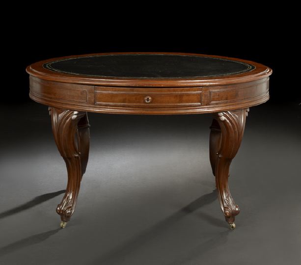 Appraisal: American Rococo Revival Figured Walnut and Walnut Library Table third