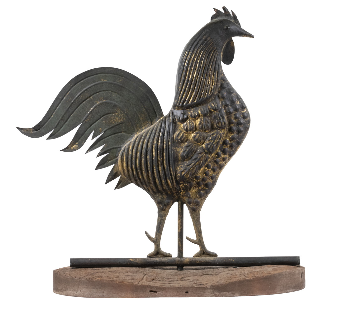 Appraisal: TH C FOLK ART GILT COPPER ROOSTER WEATHERVANE Medium Sized