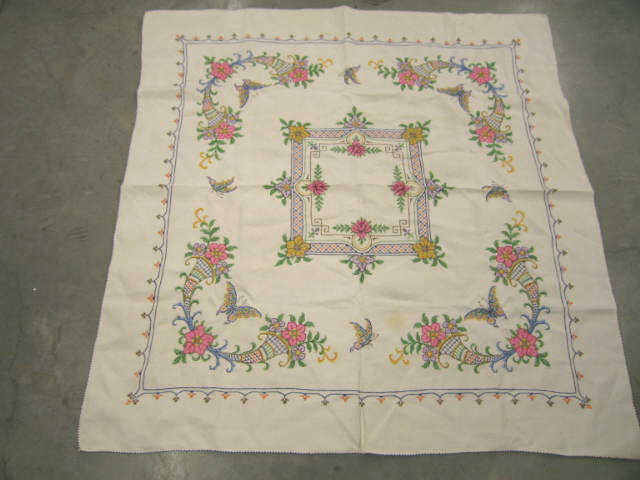 Appraisal: Arts Crafts Style Embroidered Tablecloth napkins square and six napkins