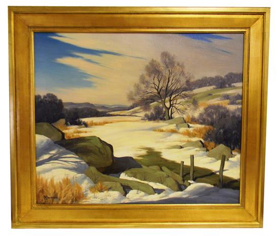 Appraisal: Bertram George Bruestle American - oil on canvas winter landscape