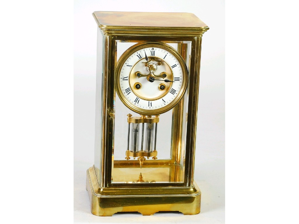 Appraisal: LATE NINETEENTH CENTURY FRENCH BRASS FOUR GLASS MANTEL CLOCK the