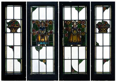 Appraisal: Set of four stained glass windows pair ten-panel windows with