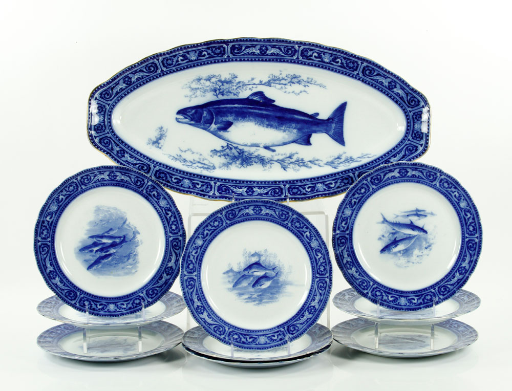 Appraisal: - Royal Doulton Fish Platter and Plates Royal Doulton blue