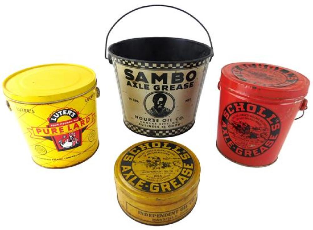 Appraisal: BLACK AMERICANA Four Sambo Scholl''s and Luter''s brand grease and