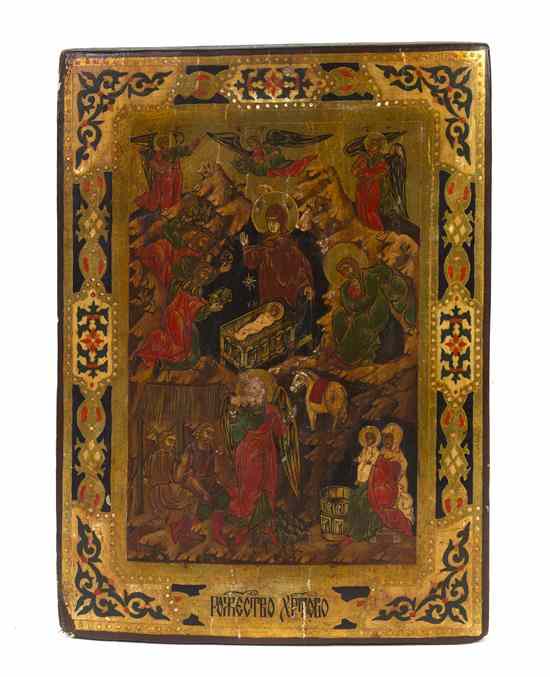 Appraisal: An Eastern European Painted Wood Icon of rectangular form depicting