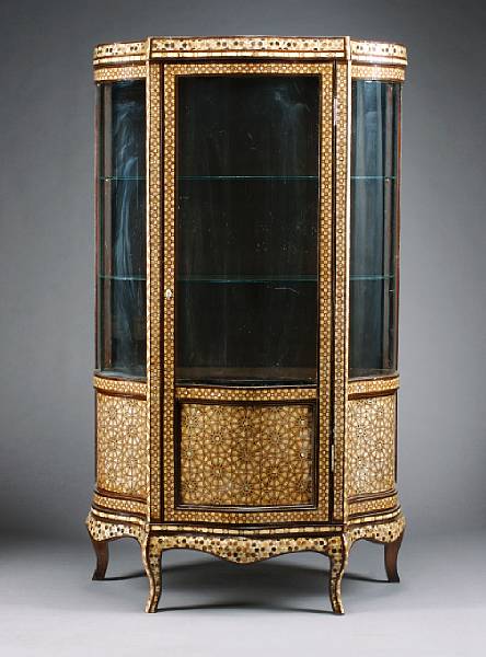 Appraisal: A Levantine shell inlaid display cabinet The rectangular case with