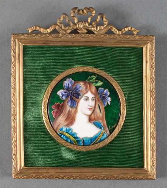 Appraisal: Limoges enamel round portrait miniature of Flora th century bust-length