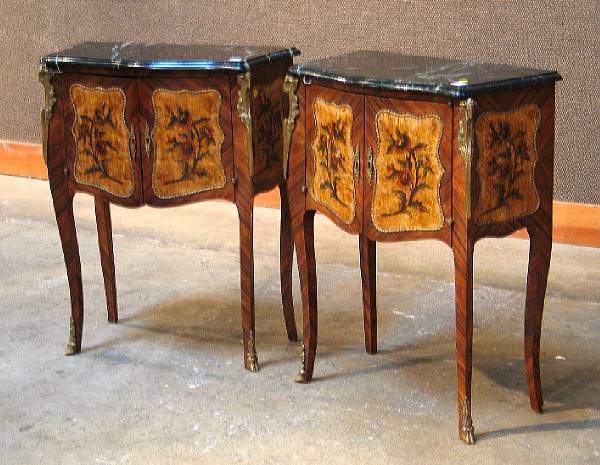 Appraisal: A pair of Louis XV style polychrome decorated night stands