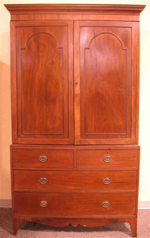 Appraisal: MASSACHUSETTS FEDERAL MAHOGANY LINEN PRESS Circa - the molded cornice