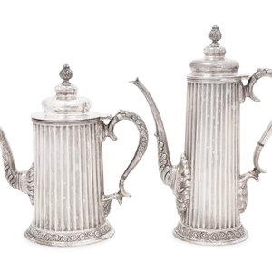 Appraisal: A Mexican Silver Teapot and Coffee Pot Tane Orfebres Mid