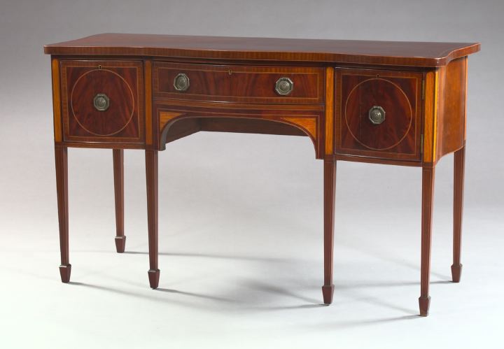 Appraisal: George III-Style Flame Mahogany Mahogany and Inlaid Sideboard in the