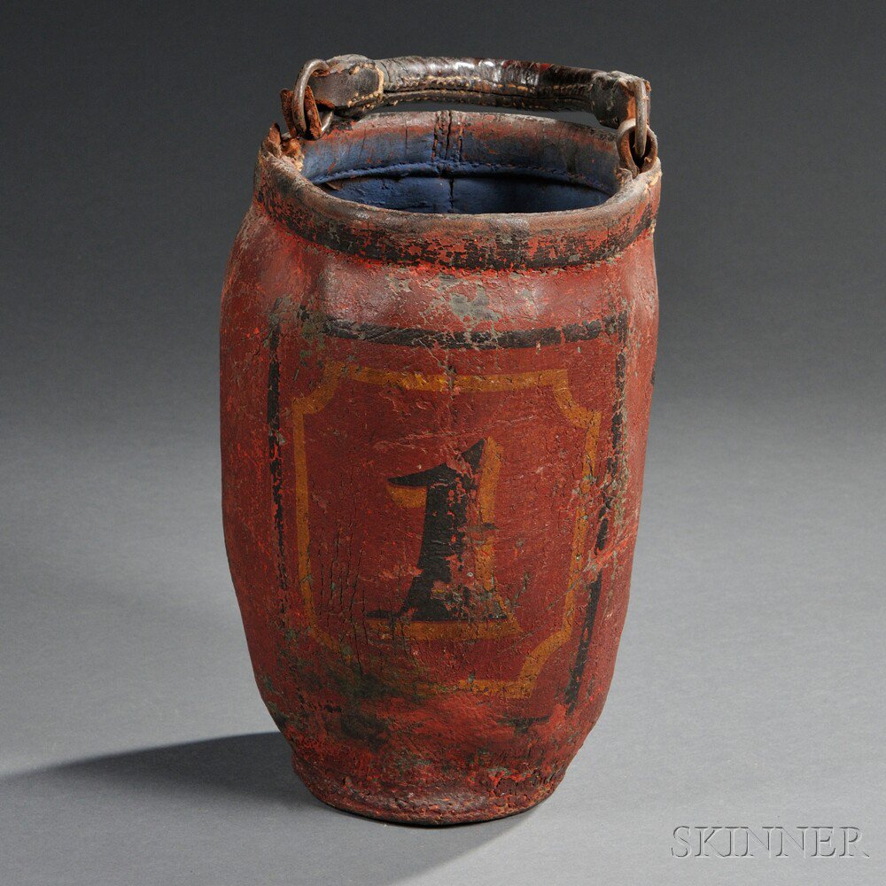 Appraisal: Painted Leather Fire Bucket America th century painted-red with black