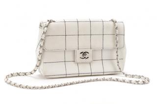 Appraisal: Chanel White Leather Navy Contrast Stitch Flap Bag Chanel French