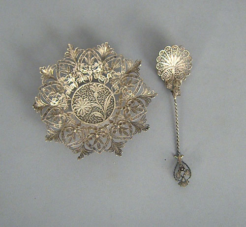 Appraisal: Silver filigree spoon and saucer late th c