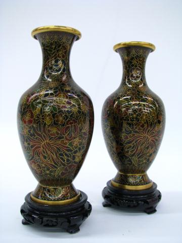 Appraisal: Pair of Chinese Cloisonne -inch vases on stands Chinese porcelain