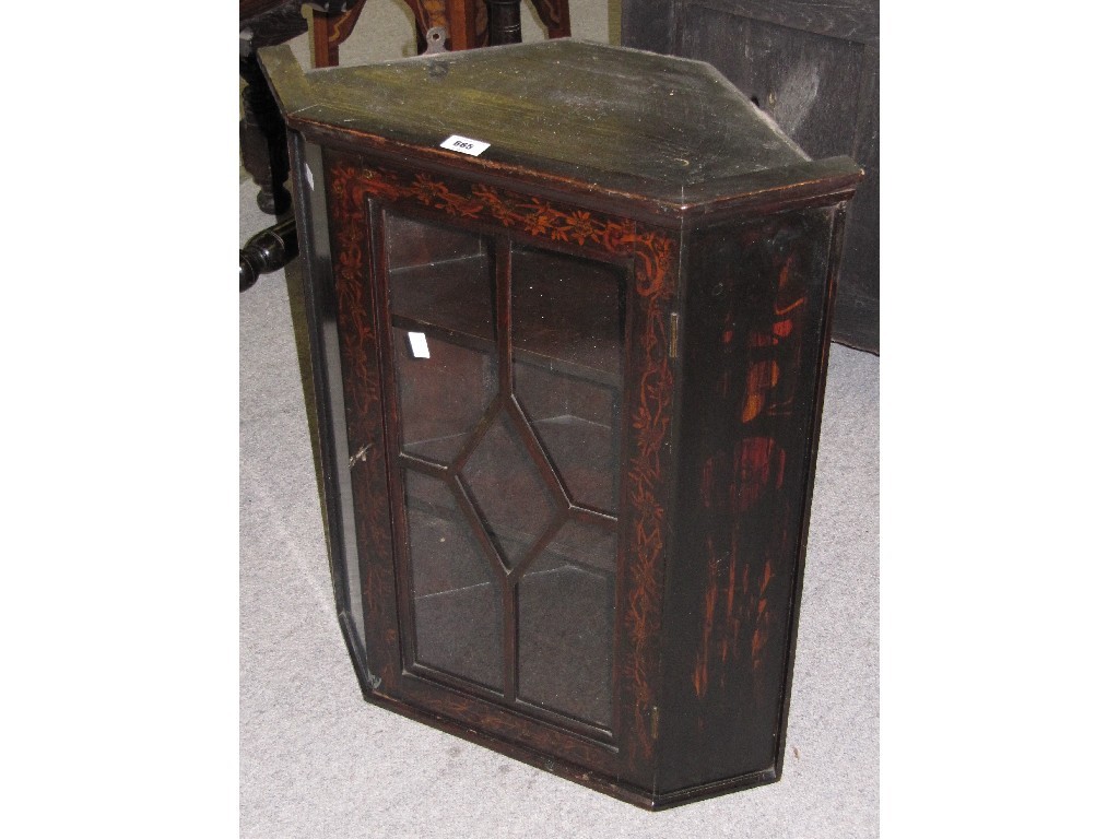 Appraisal: Glazed door hanging corner cabinet with painted decoration