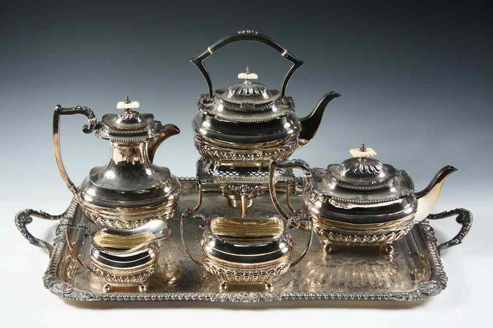 Appraisal: PC STERLING TEA COFFEE SERVICE ON S P TRAY -