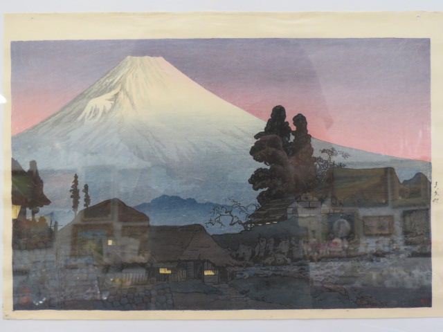 Appraisal: Japanese Woodblock Print noctural view of horses with Mt Fuji