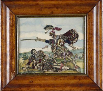 Appraisal: English Tinsel Hand-Colored Engraving of Actors Portraying Richard III and