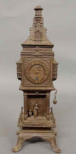 Appraisal: Continental medieval style bronze tower clock th c the dial