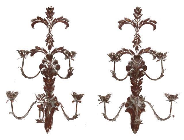 Appraisal: pair Five-light candle sconces late th c antiqued leaf form