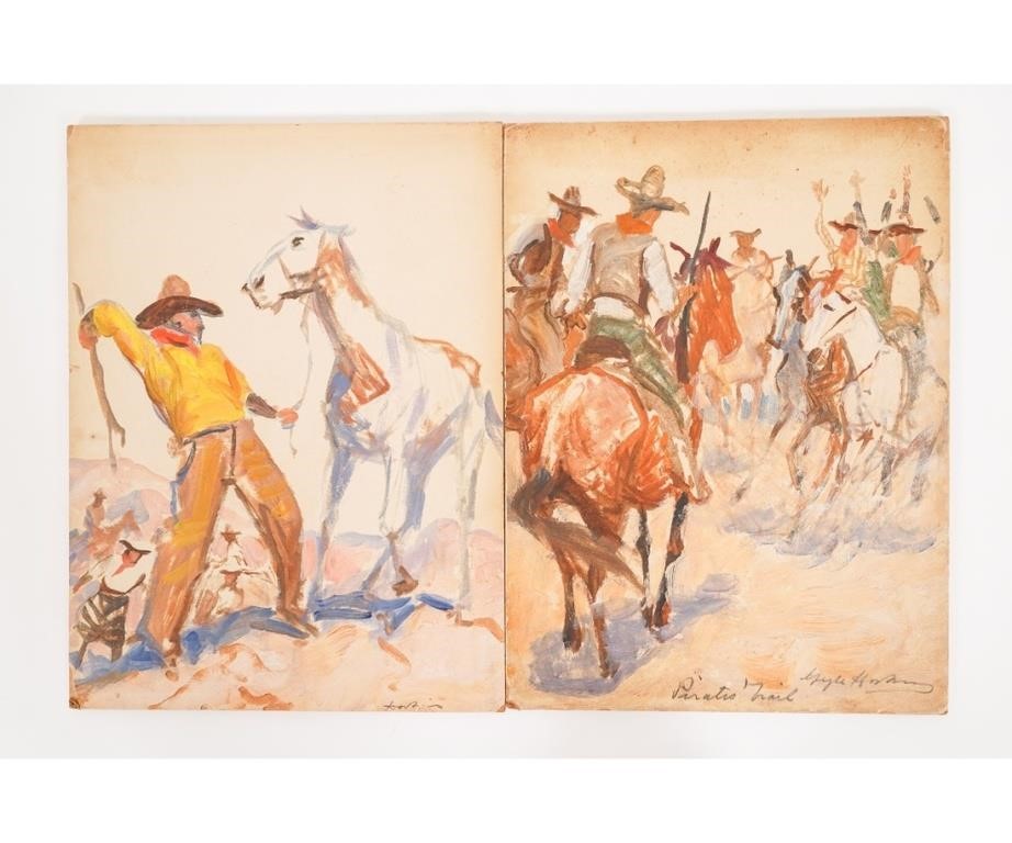 Appraisal: Gayle Hoskins - DE two oil on Masonite of cowboys