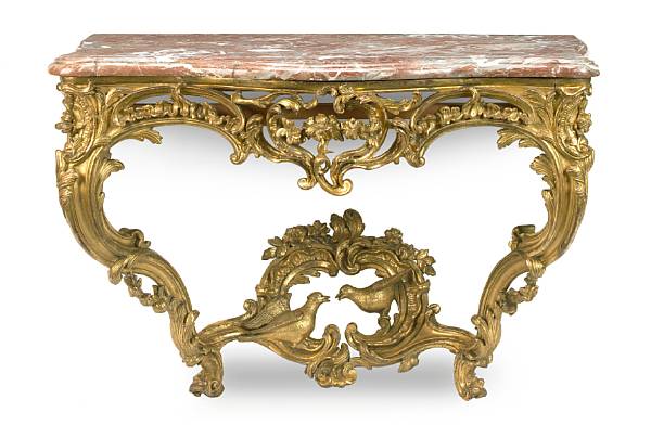 Appraisal: A Louis XV carved giltwood console table mid th century